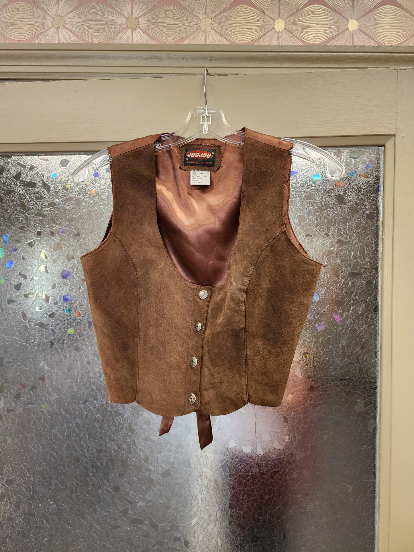 Brown Genuine Leather Scalloped Vest