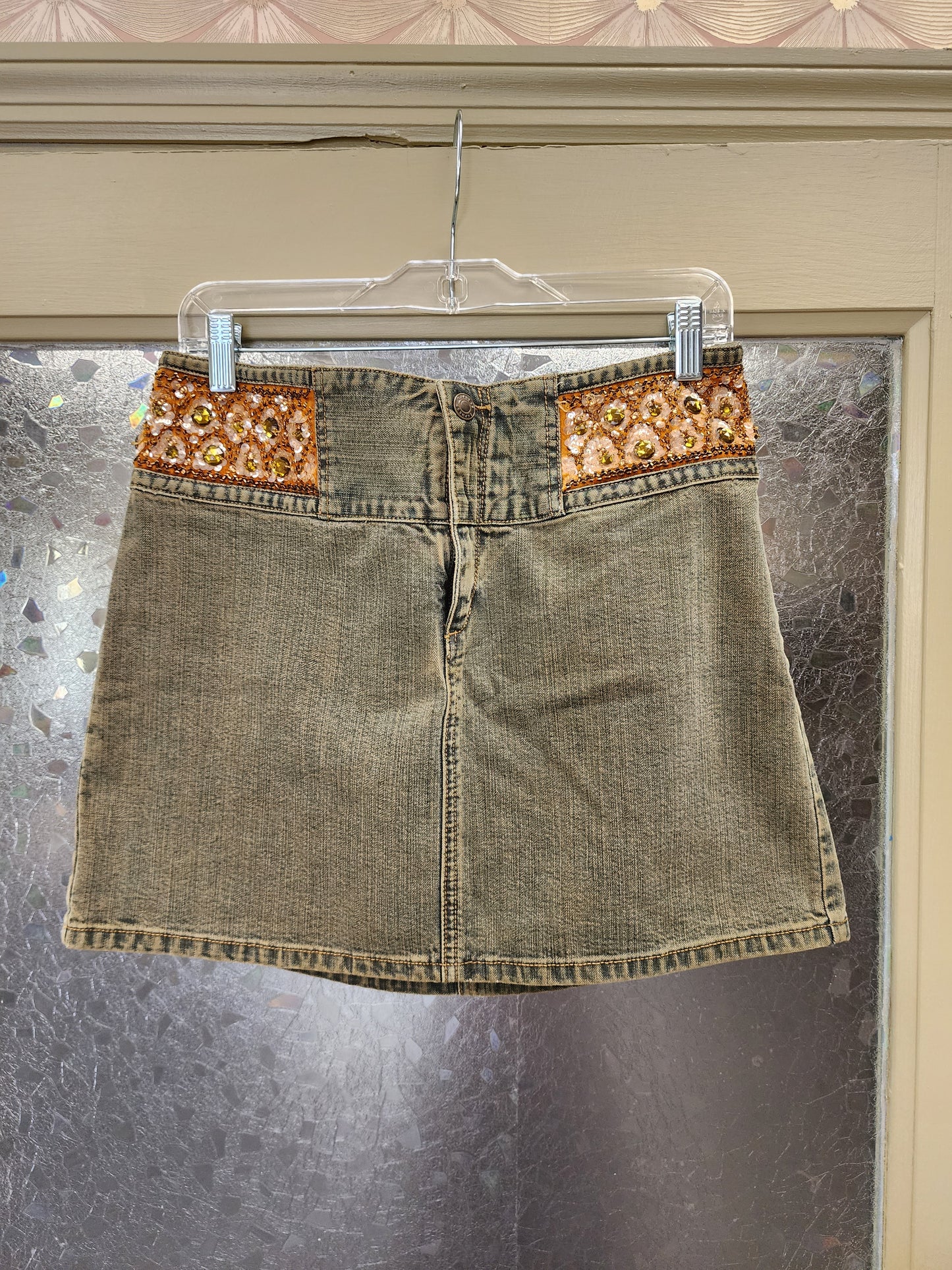 Orange velvet and sequin mini skirt