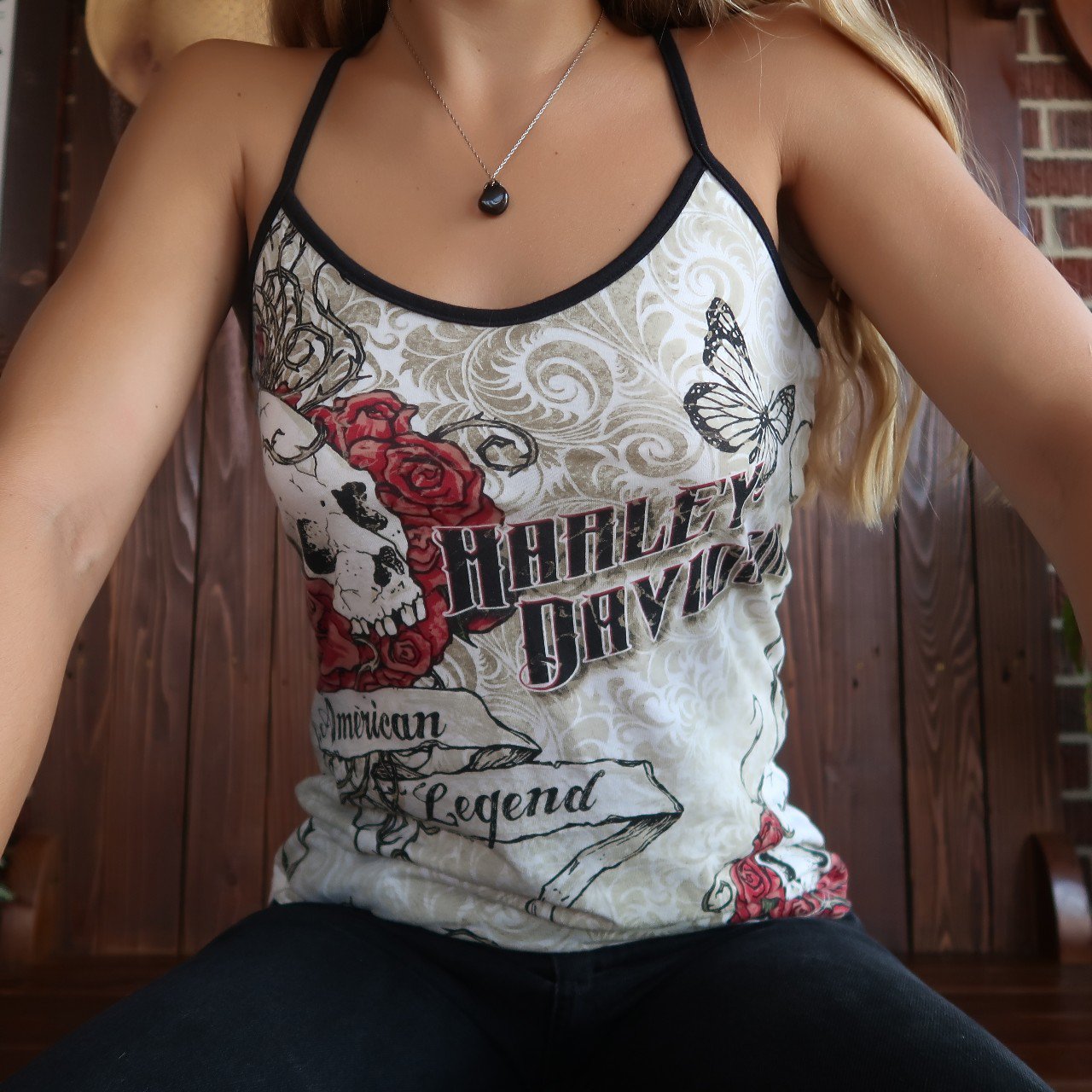 Harley Davidson Skull Rose and Butterfly Cami